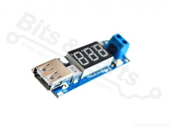 Buckconverter Step Down DC-DC 5V Uin:4,5V-40V Uout:5V 2A met USB connector